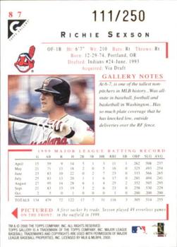 2000 Topps Gallery - Player's Private Issue #87 Richie Sexson  Back