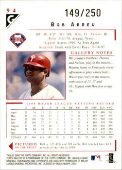 2000 Topps Gallery - Player's Private Issue #94 Bob Abreu Back