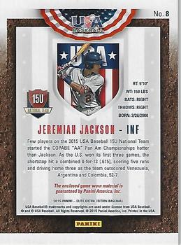 2015 Panini Elite Extra Edition - USA Baseball 15U Game Jerseys #8 Jeremiah Jackson Back