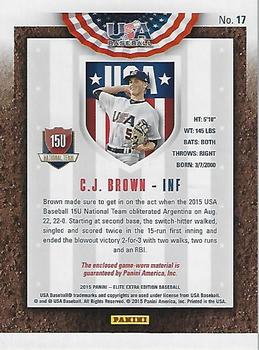 2015 Panini Elite Extra Edition - USA Baseball 15U Game Jerseys #17 C.J. Brown Back