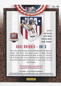 2015 Panini Elite Extra Edition - USA Baseball 15U Game Jerseys #18 Gabe Briones Back