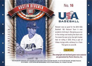 2015 Panini Elite Extra Edition - USA Baseball 18U Dual Game Jerseys Signatures #16 Austin Bergner Back