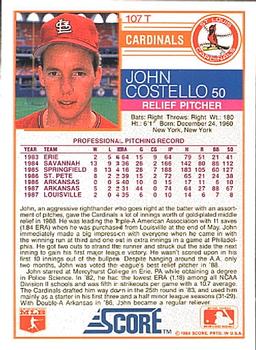 1988 Score Rookie & Traded #107T John Costello Back