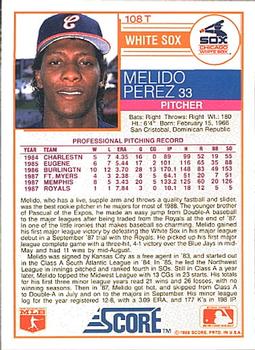 1988 Score Rookie & Traded #108T Melido Perez Back