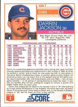1988 Score Rookie & Traded #109T Darrin Jackson Back