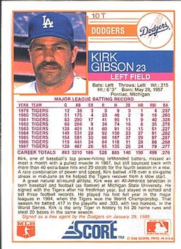 1988 Score Rookie & Traded #10T Kirk Gibson Back