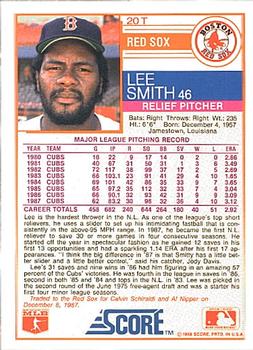 1988 Score Rookie & Traded #20T Lee Smith Back