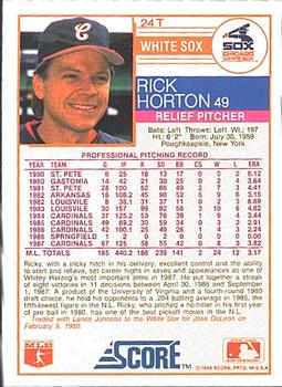 1988 Score Rookie & Traded #24T Ricky Horton Back