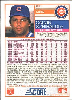 1988 Score Rookie & Traded #39T Calvin Schiraldi Back