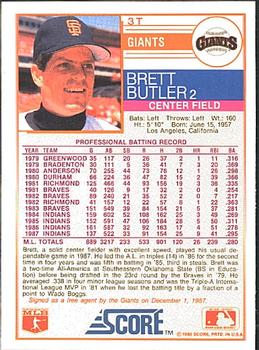 1988 Score Rookie & Traded #3T Brett Butler Back