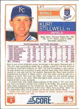 1988 Score Rookie & Traded #4T Kurt Stillwell Back