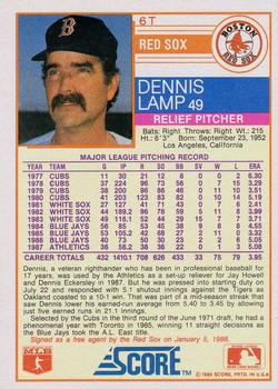 1988 Score Rookie & Traded #6T Dennis Lamp Back