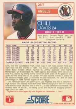 1988 Score Rookie & Traded #28T Chili Davis Back