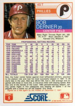1988 Score Rookie & Traded #45T Bob Dernier Back