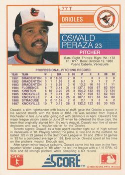 1988 Score Rookie & Traded #77T Oswald Peraza Back