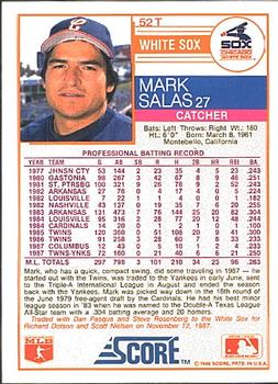 1988 Score Rookie & Traded #52T Mark Salas Back
