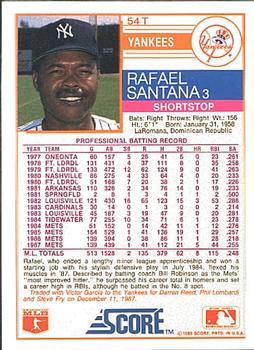 1988 Score Rookie & Traded #54T Rafael Santana Back