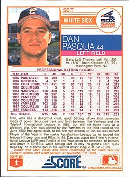 1988 Score Rookie & Traded #56T Dan Pasqua Back