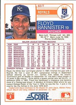 1988 Score Rookie & Traded #63T Floyd Bannister Back