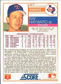 1988 Score Rookie & Traded #67T Ray Hayward Back