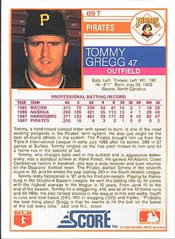 1988 Score Rookie & Traded #69T Tommy Gregg Back