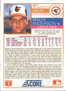 1988 Score Rookie & Traded #70T Brady Anderson Back
