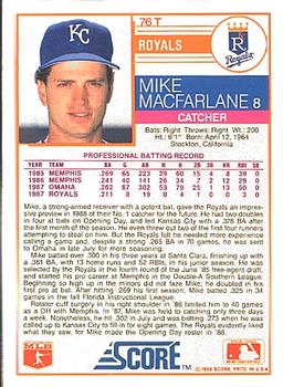 1988 Score Rookie & Traded #76T Mike Macfarlane Back