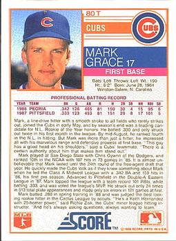 1988 Score Rookie & Traded #80T Mark Grace Back
