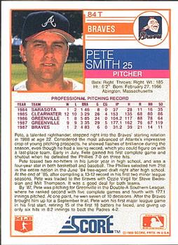 1988 Score Rookie & Traded #84T Pete Smith Back