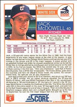 1988 Score Rookie & Traded #85T Jack McDowell Back