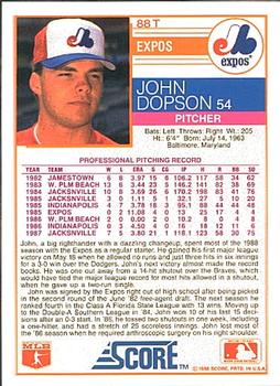 1988 Score Rookie & Traded #88T John Dopson Back