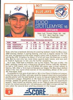 1988 Score Rookie & Traded #90T Todd Stottlemyre Back