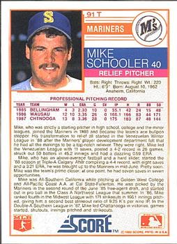 1988 Score Rookie & Traded #91T Mike Schooler Back
