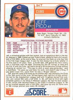 1988 Score Rookie & Traded #94T Jeff Pico Back