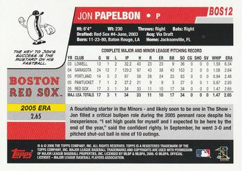 2006 Topps Boston Red Sox #BOS12 Jonathan Papelbon Back