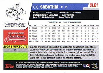 2006 Topps Cleveland Indians #CLE1 CC Sabathia Back