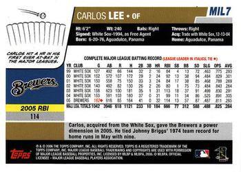 2006 Topps Milwaukee Brewers #MIL7 Carlos Lee Back