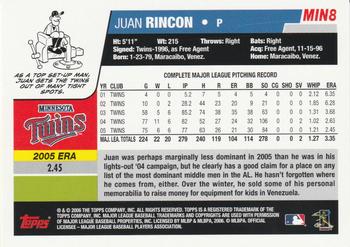 2006 Topps Minnesota Twins #MIN8 Juan Rincon Back