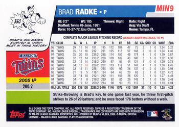 2006 Topps Minnesota Twins #MIN9 Brad Radke Back