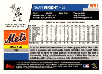 2006 Topps New York Mets #NYM1 David Wright Back