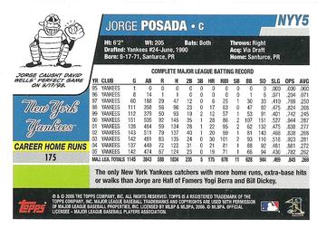 2006 Topps New York Yankees #NYY5 Jorge Posada Back
