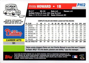 2006 Topps Philadelphia Phillies #PHI2 Ryan Howard Back