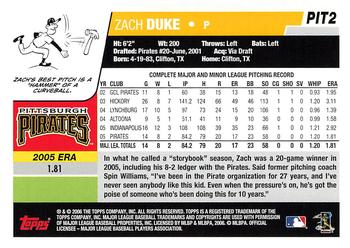 2006 Topps Pittsburgh Pirates #PIT2 Zach Duke Back