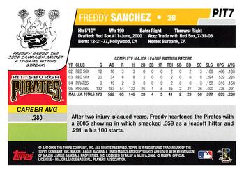 2006 Topps Pittsburgh Pirates #PIT7 Freddy Sanchez Back