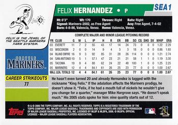 2006 Topps Seattle Mariners #SEA1 Felix Hernandez Back