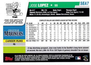 2006 Topps Seattle Mariners #SEA7 Jose Lopez Back