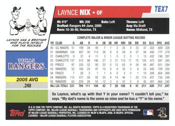 2006 Topps Texas Rangers #TEX7 Laynce Nix Back