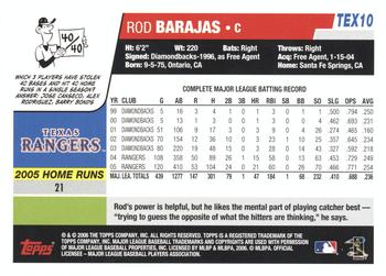 2006 Topps Texas Rangers #TEX10 Rod Barajas Back