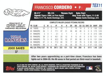 2006 Topps Texas Rangers #TEX11 Francisco Cordero Back