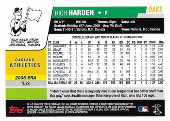2006 Topps Oakland Athletics #OAK5 Rich Harden Back